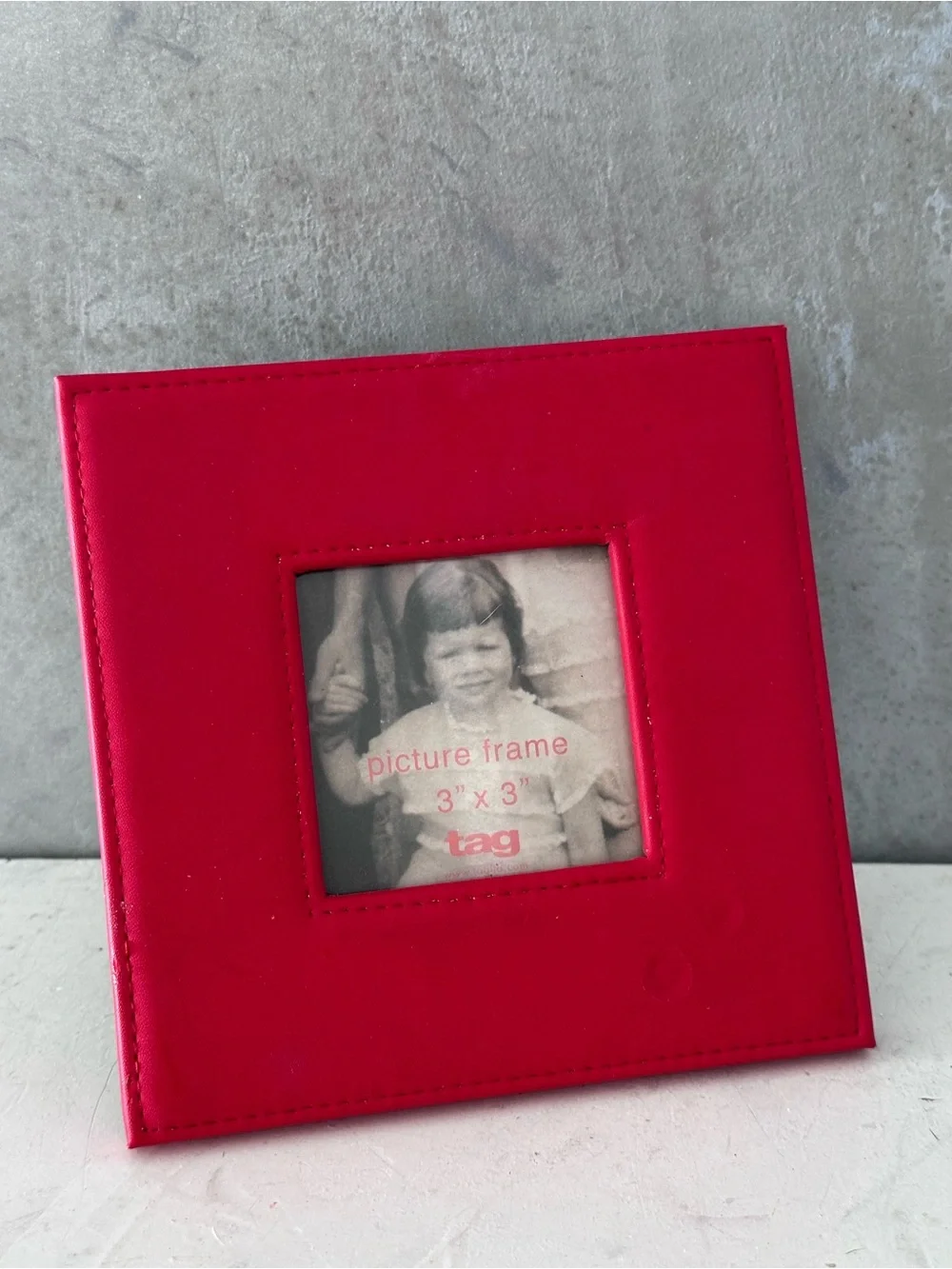 TAG Red Faux Leather Picture Frame For 3X3 White Stitching